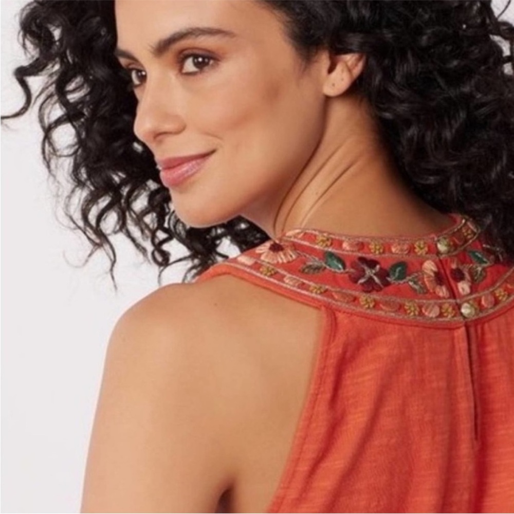 SOFT SURROUNDINGS LIDAH DRESS FLORAL EMBROIDERED FIERY ORANGE - Picture 2 of 10